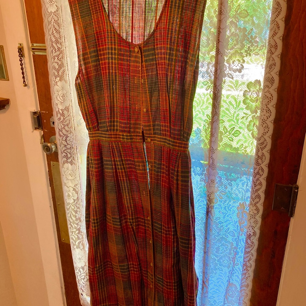 Plaid long cotton brown jumper